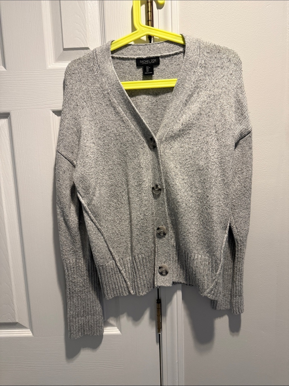 Rachel Zoe Heather Gray Button-Front V-Neck Cardigan
